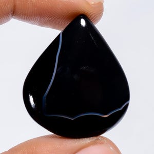 Pedra preciosa natural de ágata preta de Botswana, cabochão de ágata lisa de Botswana polida em ambos os lados, tamanho da pedra 31X27X4 mm