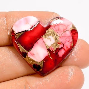 Cabochon rouge turquoise, cuivre rouge buffle, cristal turquoise, coeur, turquoise rouge, 25 x 28 x 5 mm, pierre de taille des deux côtés, pierre à dos plat poli