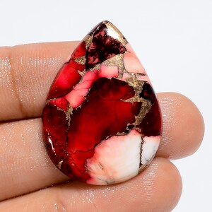 Cabujón de turquesa roja natural, cristal de turquesa de cobre de búfalo rojo, tamaño 31 x 23 x 3 mm, piedra turquesa pulida por ambos lados, piedra con parte trasera plana