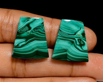 Natural Malachite Pair Cabochon Loose Green Malachite Crystal Pair 20X17X5 mm Size Green Pair Stone