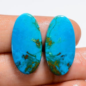 Paire de chrysocolles naturelles, pierres précieuses lisses des deux côtés, polies Paire de chrysocolles 24 x 12 x 4 mm, taille 24 x 12 x 4 mm