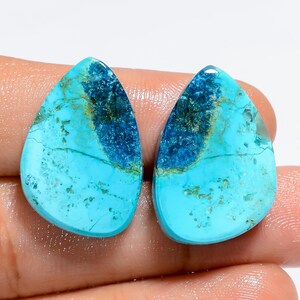 Paire de chrysocolles naturelles, pierres précieuses lisses des deux côtés, cristal de chrysocolle poli 23 x 16 x 4 mm, taille Paire de chrysocolles
