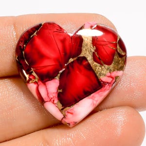 Cabochon rouge turquoise, cuivre rouge buffle, cristal turquoise, coeur, turquoise rouge, 25 x 27 x 5 mm, pierre de taille des deux côtés, pierre à dos plat poli
