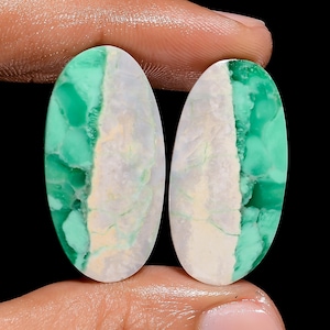 Paire de cabochons variscite cristal variscite Paire pierre variscite 30 x 15 x 2 mm dos plat poli paire