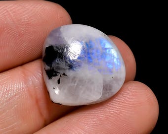 Natural Rainbow Moonstone Black Tourmaline Cabochon, Natural Shape Blue Fire play Moonstone, Top Quality Rainbow Moonstone