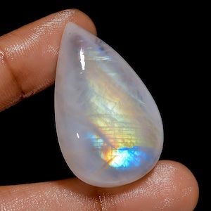 Cabochon di pietra di luna blu naturale a forma di goccia, cristallo di pietra di luna blu fuoco, dimensioni 37X23X8 mm, pietra di luna bianca