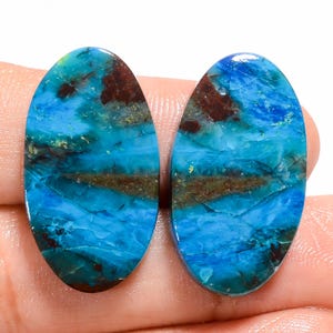 Paire d'azurite naturelle de forme ovale Paire d'azurite Paire de cristaux d'azurite 27 x 14 x 3 mm taille Pierre 35 carats paire
