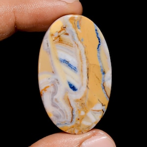 Natural Blue Scheelite Cabochon Oval Shape Scheelite Stone 41X25X3 mm Size Both Side Polished Crystal