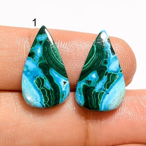 Natural Malachite Chrysocolla Pair Gemstone Flat Back Malachite Pair Cabochon Green Pair Stone Smooth Green Malachite Pair Malachite Stone