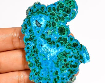 Losa de crisocola de malaquita pulida: rebanada de piedra preciosa verde y azul (67 x 48 x 6 mm)