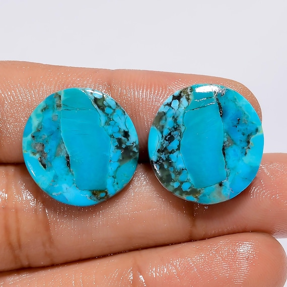 Natural Kingman Turquoise Stone Pair Both Side High Polished Pair