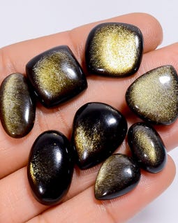 10 Pieces Golden Sheen Obsidian Gemstone Lot Mix Shape Golden