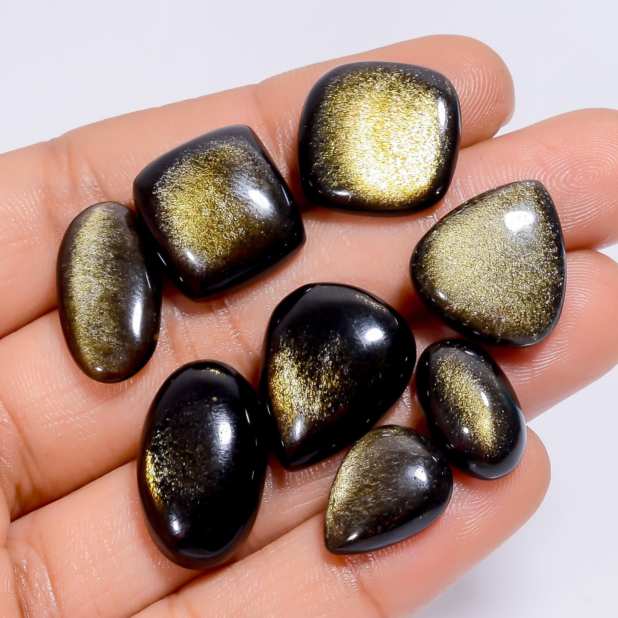 10 Pieces Golden Sheen Obsidian Gemstone Lot Mix Shape Golden
