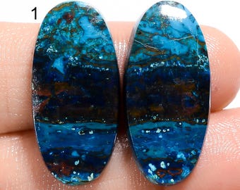 Par de crisocola natural, par de cabujón de crisocola, par de piedras preciosas de crisocola para hacer joyas (pares como en la imagen)