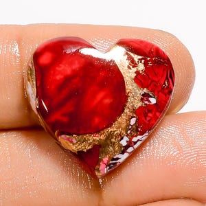 Cabochon rouge turquoise, cuivre rouge buffle, cristal turquoise, coeur, turquoise rouge, pierre de 19 x 21 x 5 mm, pierre polie des deux côtés, dos plat