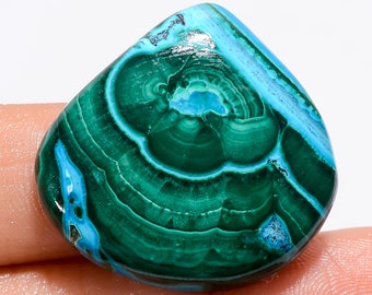 Pietra preziosa sciolta di malachite crisocolla cabochon naturale 28X29X6 mm Pietra preziosa di malachite crisocolla a forma di cuore da 52 carati per realizzare gioielli