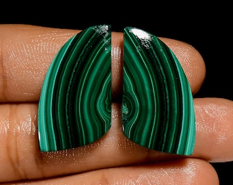 Natural Malachite Pair Cabochon Loose Green Malachite Crystal Pair 25X15X4 mm Size Green Pair Stone