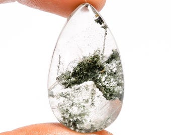 Rutile In Garden Quartz Cabochon: Natural Lodolite Crystal Stone (33X20X14 mm)