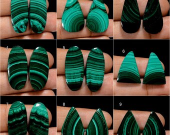 Paire de pierres précieuses en vrac en cabochon de malachite naturelle, Paire de malachite lisse polie, Paire de malachite verte plate, Cristal de malachite, Pierre de guérison