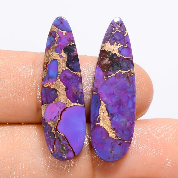 Natural Purple Copper Turquoise Cabochon Purple Copper Turquoise Pair 28X8X3 mm Stone Pair For Making Earrings Free Drilling Available