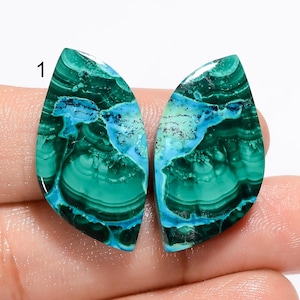 Natural Malachite Chrysocolla Pair Gemstone Flat Back Malachite Pair Cabochon Green Pair Stone Smooth Green Malachite Pair Malachite Stone