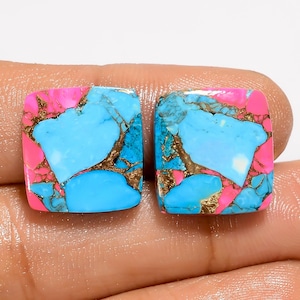 Paire de cabochons couleur barbe à papa turquoise : 15 x 15 x 3 mm, taille la paire, dos plat poli des deux côtés