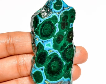 Rodaja de crisocola de malaquita pulida: piedra preciosa verde y azul (67 x 31 x 6 mm)