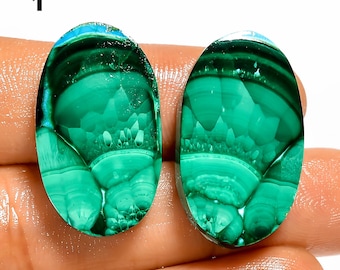 Natural Malachite Gemstone Pair Green Matched Cabochons Green Stone for Earrings Jewelry Making Supply Polished Pairs