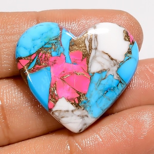 Cabochon de barbe à papa turquoise, coeur turquoise, pierre de 25 x 28 x 5 mm, pierre polie des deux côtés, dos plat