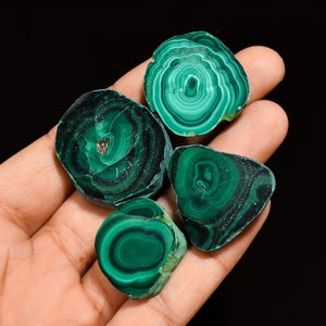 Lot de cabochons en malachite naturelle polie, 26 x 22, 32 x 27 mm, 230 carats, dalle polie en malachite, lot de 4 pierres précieuses, lot de malachite