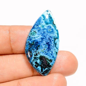 Piedra preciosa de azurita natural con parte trasera plana, tamaño 36 x 16 x 5 mm, cristal de azurita