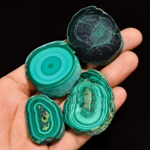 Lot de 4 cabochons en malachite naturelle polie, 34 x 23, 39 x 30 mm, 384 carats, dalle polie en malachite, lot de 4 pierres précieuses