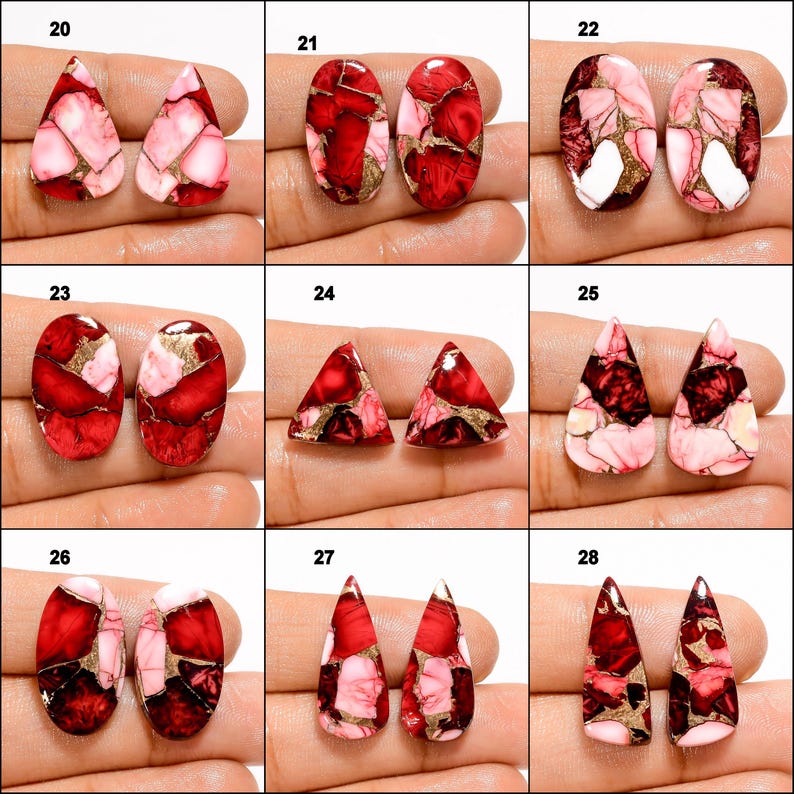 Par de cabujón de turquesa roja, par de cristales de turquesa de cobre rojo, turquesa pulida por ambos lados imagen 4
