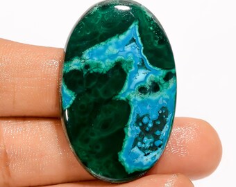 Natuurlijke malachiet chrysocolla cabochon groot groen kristal 38 x 24 x 5 mm maat chrysocolla malachiet steen beide zijden gepolijste steen