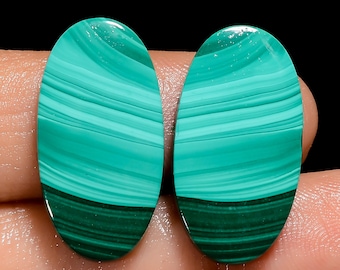 Natural Malachite Pair Cabochon Loose Green Malachite Crystal Pair 24X12X4 mm Size Green Pair Oval Shape Pair Stone