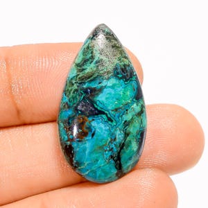 Piedra preciosa de crisocola natural con parte trasera plana, tamaño 29 x 16 x 6 mm, cristal de crisocola