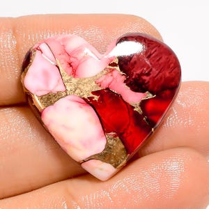 Cabochon rouge turquoise, cuivre rouge buffle, cristal turquoise, coeur, turquoise rouge, 24 x 26 x 5 mm, pierre de taille des deux côtés, pierre à dos plat polie des deux côtés