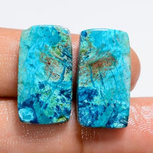 Paire de chrysocolles naturelles, pierres précieuses lisses des deux côtés, polies Paire de chrysocolles, 21 x 11 x 4 mm