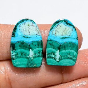 Paire de pierres précieuses en malachite naturelle et chrysocolle 20 x 13 x 3 mm Paire de pierres de chrysocolle et de malachite