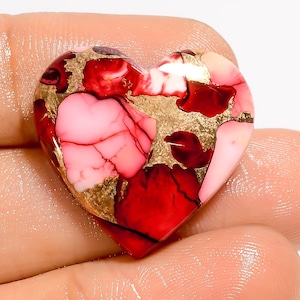 Cabochon rouge turquoise, cuivre rouge buffle, cristal turquoise, coeur, turquoise rouge, taille 22 x 23 x 5 mm, pierre polie des deux côtés, dos plat