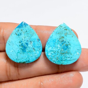 Paire de chrysocolles naturelles, pierres précieuses lisses des deux côtés, cristal de chrysocolle poli 23 x 20 x 4 mm, taille Paire de chrysocolles