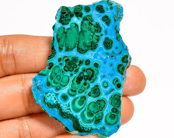 Losa de crisocola de malaquita pulida: rebanada de piedra preciosa verde azulada (55 x 38 x 6 mm)