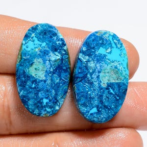 Paire de chrysocolles naturelles, pierres précieuses lisses des deux côtés, polies Paire de chrysocolles : 25 x 15 x 4 mm