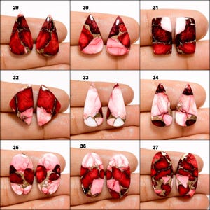 Par de cabujón de turquesa roja, par de cristales de turquesa de cobre rojo, turquesa pulida por ambos lados imagen 5