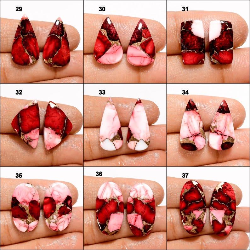 Par de cabujón de turquesa roja, par de cristales de turquesa de cobre rojo, turquesa pulida por ambos lados imagen 5