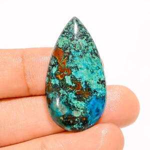 Natuurlijke chrysocolla-edelsteen steen met platte achterkant 35 x 19 x 5 mm (chrysocolla-kristal)