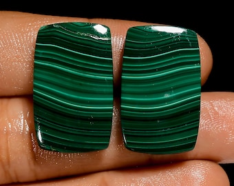 Natural Malachite Pair Cabochon Loose Green Malachite Crystal Pair 24X15X5 mm Size Green Pair Stone