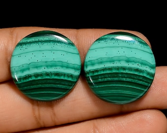 Natural Malachite Pair Cabochon Loose Green Malachite Crystal Pair 23X23X5 mm Size Green Pair Stone