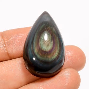 Tęczowe Oko Obsydian Kaboszon Płaski Tył Polerowany Kamień Oko Obsydian 31X19X12 mm Rozmiar Tęczowe Oko Kryształ