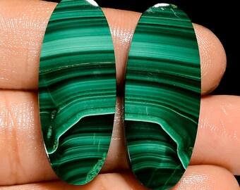 Natural Malachite Pair Cabochon Loose Green Malachite Crystal Pair 31X12X4 mm Size Green Pair Stone